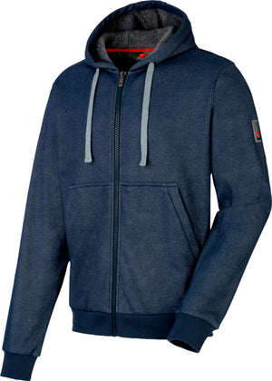 Blaues Sweatjacke mit Fullzip-Reißverschluss und praktischen Taschen im Denim-Design.