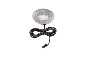 Runde LED-Einbauleuchte mit schlankem Design und warmweißem Licht für Deckenmontage.