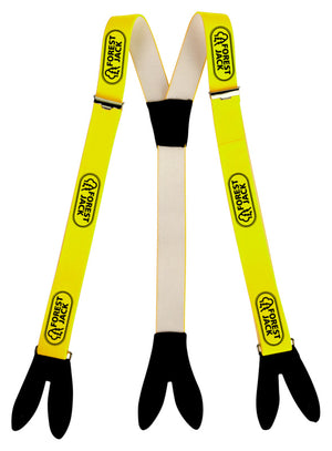 Forstgrüne Hosenträger mit robusten Clips und anpassbaren Riemen für optimalen Tragekomfort.