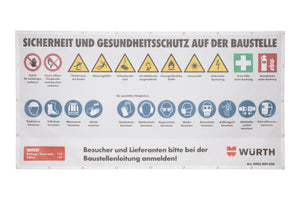 Bauzaunbanner in den Maßen 3400 x 1750 mm, strapazierfähig und wetterbeständig.