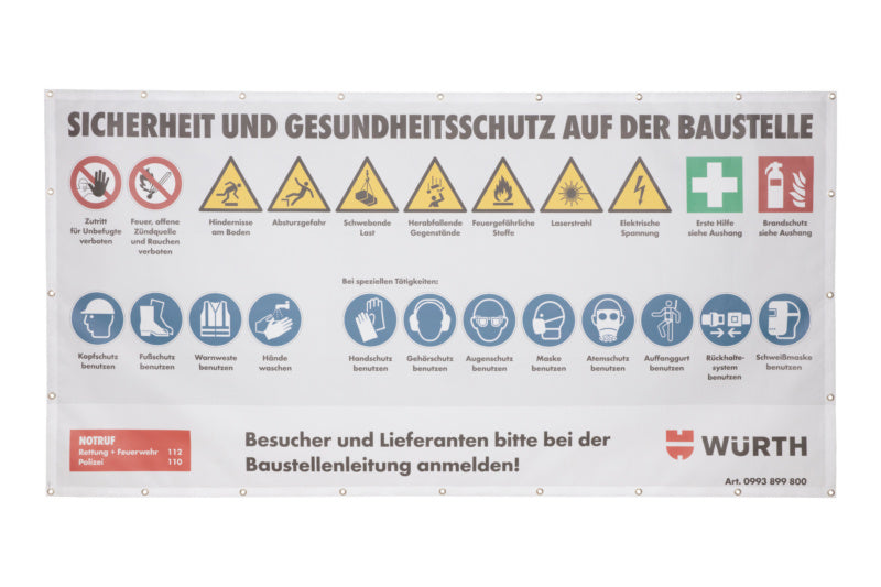Bauzaunbanner in den Maßen 3400 x 1750 mm, strapazierfähig und wetterbeständig.