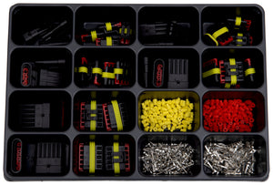 A set of 440 pieces of assorted construction components in various shapes and colors.