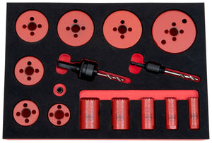 Set of 16 high-speed steel cylinder saw blades ranging from 19mm to 76mm in diameter.