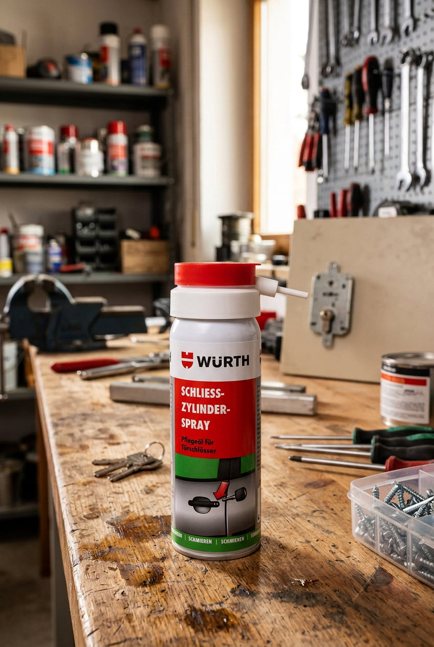 Sprühdose mit Schließzylinderspray zur Schmierung und Pflege von Schlössern und Schließsystemen.