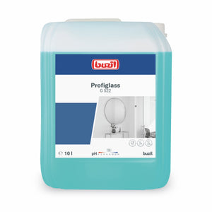 10L Kanister mit türkisfarbener Flüssigkeit und dem Produktnamen "Profiglass".