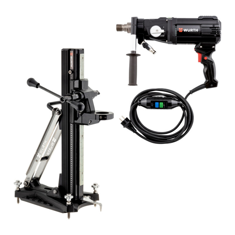 A set of diamond core drilling tools in various sizes for construction use.