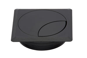 Schwarzes quadratisches Schreibtischzubehör mit integriertem Kabelmanagement, 92x92 cm.