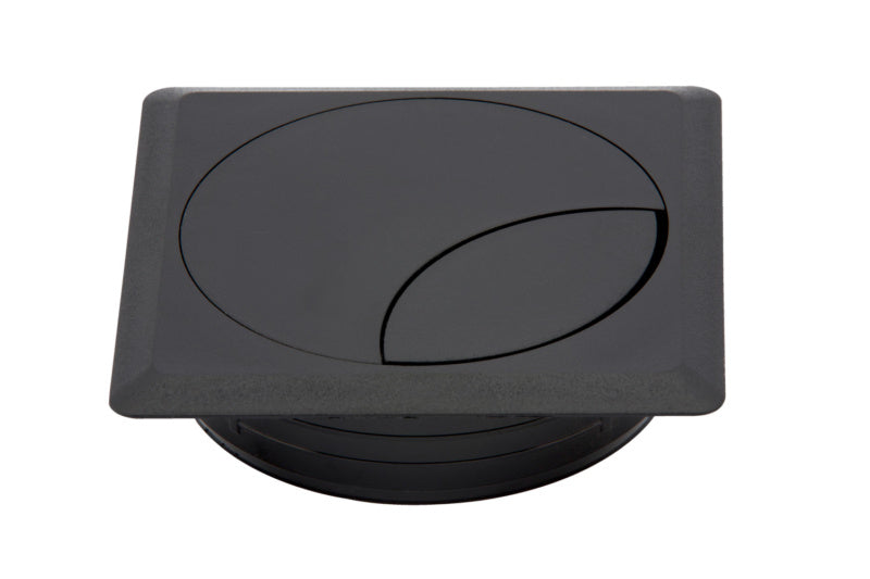 Schwarzes quadratisches Schreibtischzubehör mit integriertem Kabelmanagement, 92x92 cm.