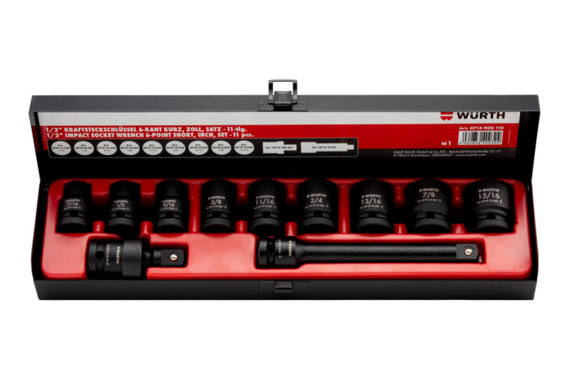 Set of 11 short tools in a compact storage unit with a sturdy design.