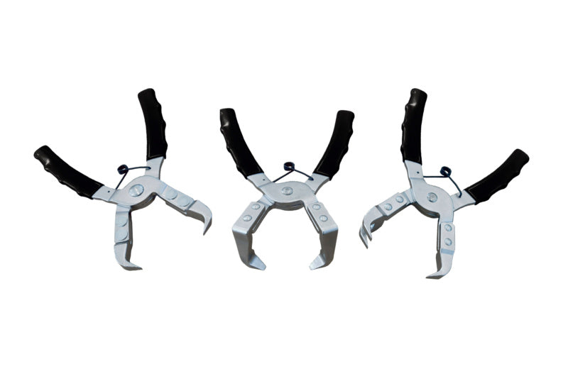 Set von Kunststoff-Spreizniet-Zangen mit ergonomischen Griffen für präzise Anwendungen.