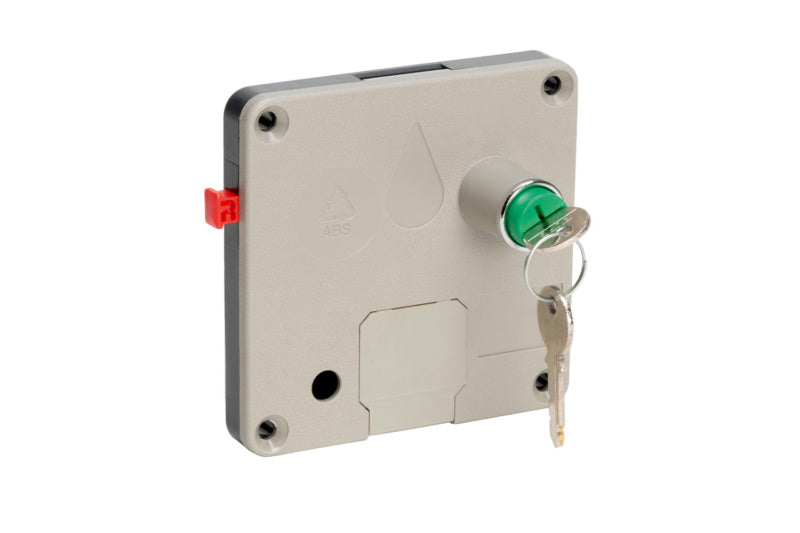 Robustes Münzpfandschloss aus Stahl mit Münzmechanismus für Werkzeug- und Gerätesicherung.