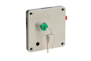 Münzpfandschloss-MUENZSHLO aus robustem Stahl mit Münzmechanismus für sichere Aufbewahrung.