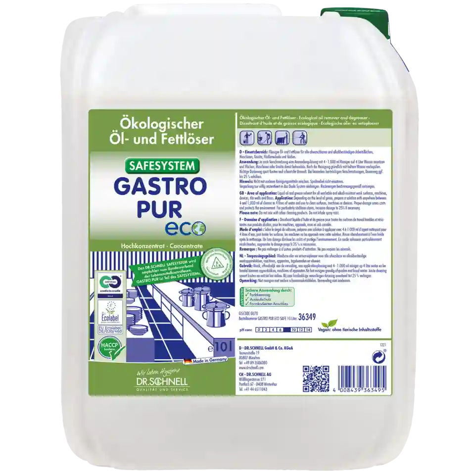 Gastro Pur Eco 10L Safe Kanister in durable plastic with a secure lid and top handle for easy transport.