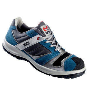 Sicherheitshalbschuh S1P Stretch X in Blau mit rutschfester Sohle und atmungsaktivem Obermaterial.