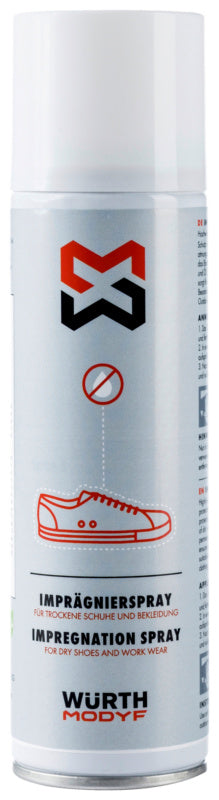 Sprühflasche mit MODYF Nässeschutzspray für Schuhpflege gegen Wasser und Schmutz.