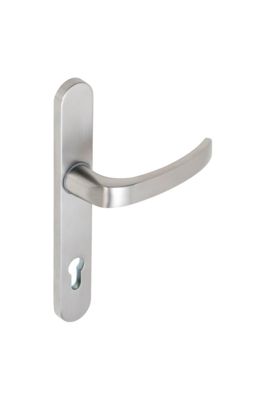 Edelstahl-Türdrücker für Rohrrahmentüren mit ergonomischem Griff und modernem Design.