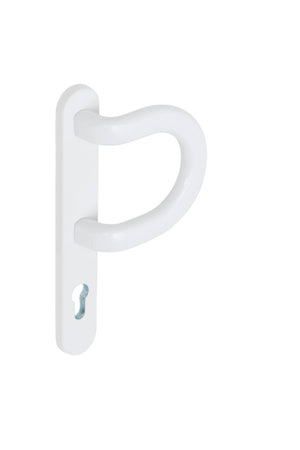 Aluminium door handle for tube frame doors with ergonomic design and robust construction.