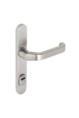 Edelstahl-Türdrücker für Rohrrahmentüren mit ergonomischem Design und moderner Ästhetik.