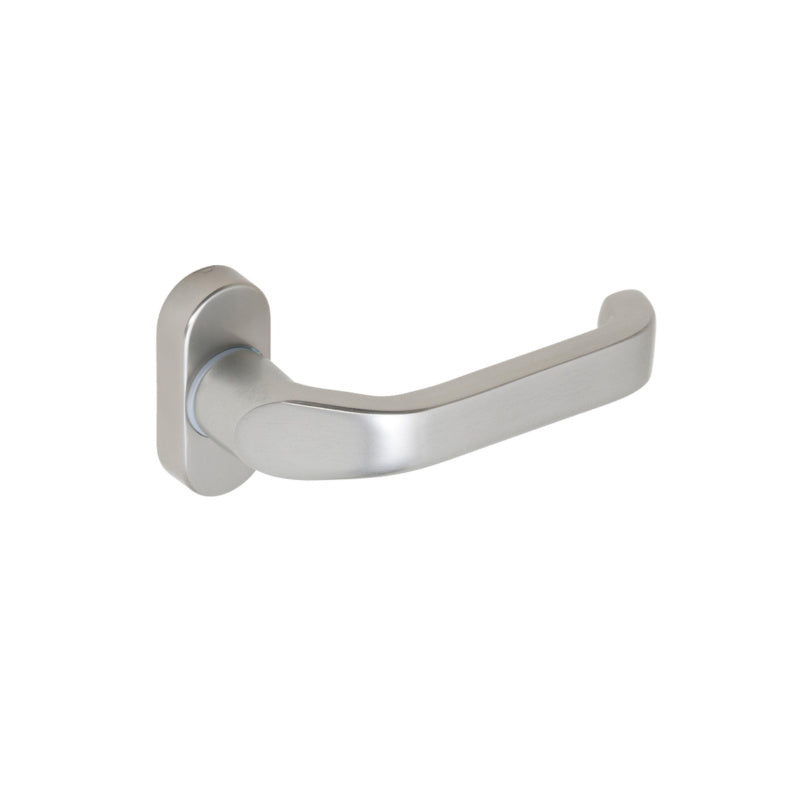 Aluminium-Türdrücker mit ovalem Design und mattierter Oberfläche für Rohrrahmentüren.