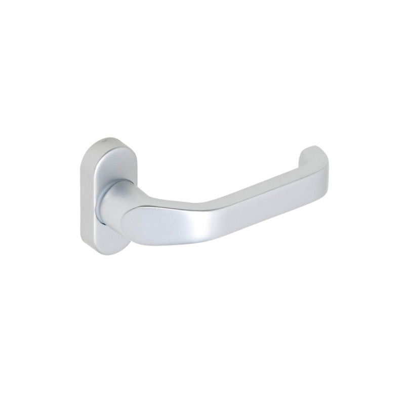 Aluminium door handle with an oval design, suitable for tube frame doors.