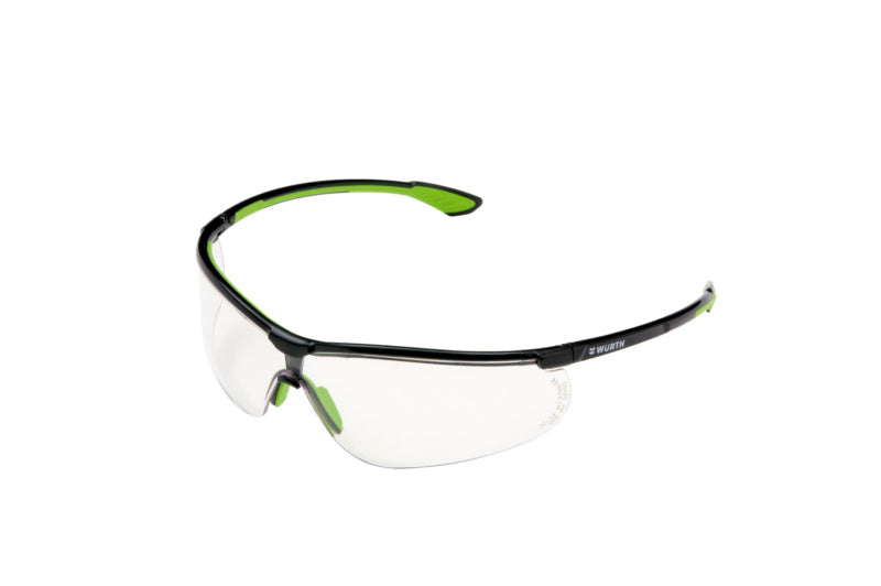 Klare Schutzbrille SHTZBRIL-ELECTRA-KLAR mit verstellbaren Bügeln und weichen Nasenpads.