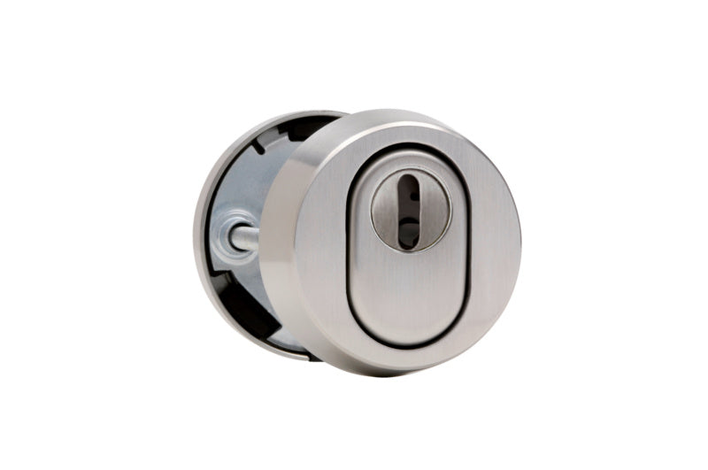 Runder Schutzbeschlag aus A2-Edelstahl mit Rosette, korrosionsbeständig und langlebig.