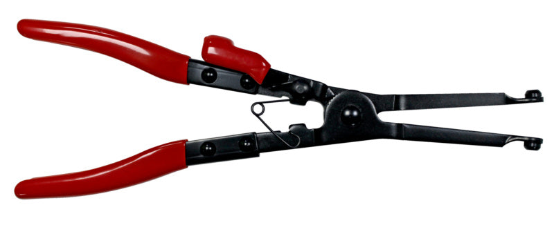 Robuste Zange für Auspuffschellen mit ergonomischem, rutschfestem Griff in kompakter Bauweise.