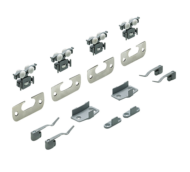Schiebetürbeschlag Hettich Topline 110 mit robuster Bauweise und leisen Rollen für zwei Türflügel.