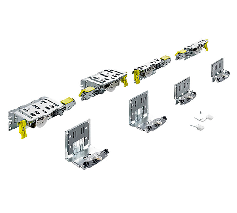 Schiebetürbeschlag Hettich TOPLINE XL in silber mit robustem Design und einfacher Montage.