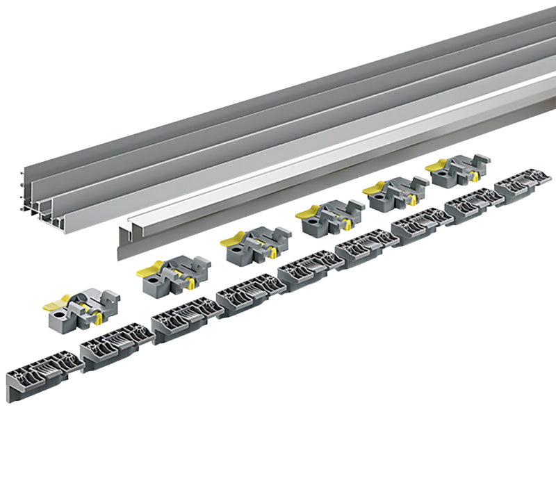Schiebetürbeschlag-Set mit robusten Führungen und Laufschienen für einfache Installation.