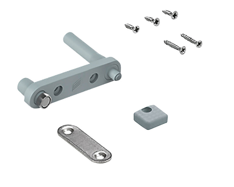 Grauer Hettich Schiebetürbeschlag für Falttüren mit Magnethaltfunktion und modernem Design.