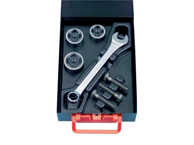 Vier verschiedene Blechlocher aus robustem Stahl im Set für präzises Stanzen von Metallblechen.