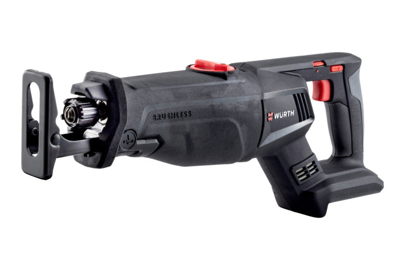 A cordless reciprocating saw with a compact design and ergonomic handle.