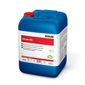 Blauer 21 kg Kanister Ecolab Delicate DES Flüssigkonzentrat Desinfektionsmittel.
