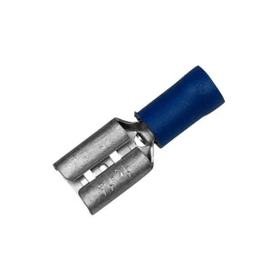 Blaue Crimpkabelschuhe nach DIN 46245, Durchmesser 6,3 mm, Verpackungseinheit 1000 Stück.