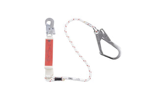 Verbindungsmittel mit Bandfalldämpfer und Rohrkarabiner, 1,5 Meter lang, für Arbeitssicherheit.