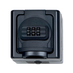 Anthrazitfarbenes Zahlenschloss STEDO-AP mit 16A, 250V, digitaler Codeeingabe und robuster Bauweise.