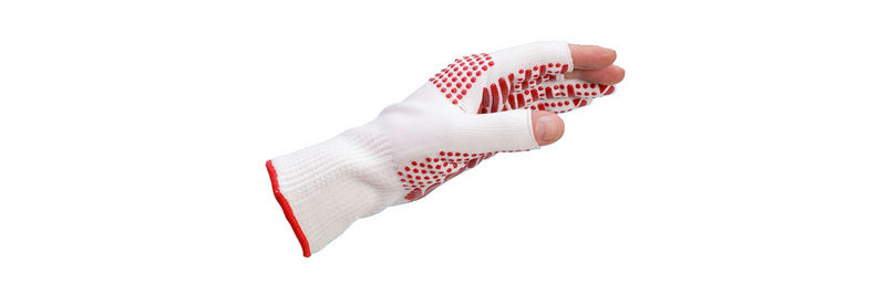 Gestrickter Schutzhandschuh mit Benoppung für besseren Grip und flexibler Passform.
