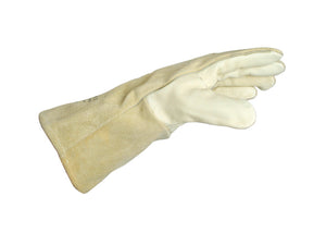 Schweißerhandschuhe aus braunem Rindsleder, Größe 10, robust und hitzebeständig.