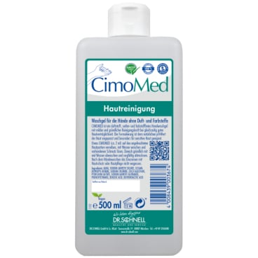 Cimomed Eurospenderflasche 500ml aus transparentem Kunststoff mit Pumpmechanismus und sicherem Verschluss.