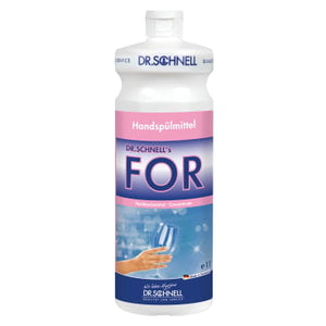 Die 1 Liter Flasche Dr. Schnell For Reinigungslösung mit ergonomischem Design für einfache Anwendung.