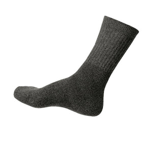 Fünf anthrazitfarbene Arbeitssocken in Größe 38 mit verstärkten Fersen und Zehen.