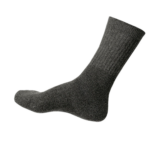 Fünf anthrazitfarbene Arbeitssocken in Größe 38 mit verstärkten Fersen und Zehen.