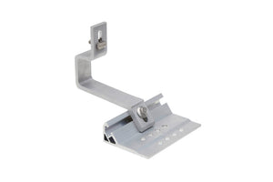 Schwarzer Aluminium-Dachhaken für Solaranlagen, 180x110 mm, korrosionsbeständig und leicht.