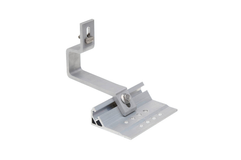 Schwarzer Aluminium-Dachhaken für Solaranlagen, 180x110 mm, korrosionsbeständig und leicht.