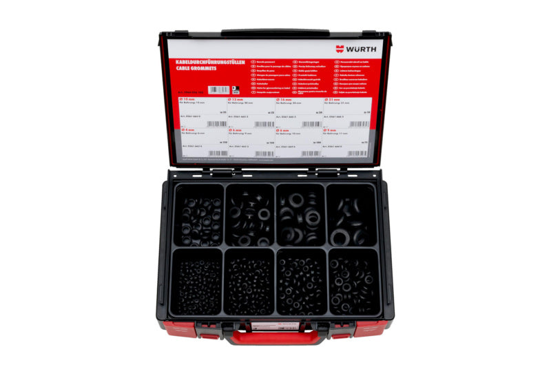 Kabeltülle Sortiment mit verschiedenen Größen und neutralen Farben für Kabelmanagement.