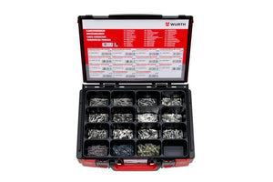 Uninsulated cable connectors assortment in a compact storage case.