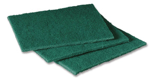 Drei grüne Scotch-Brite Reinigungspads im Stapel.
