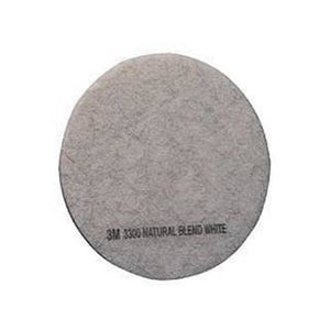 Graues, rundes Reinigungspad mit der Aufschrift "3M 3300 NATURAL BLEND WHITE".