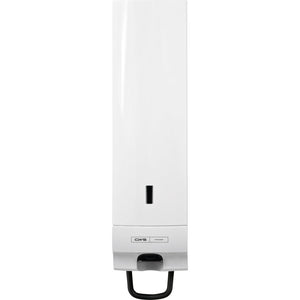 Weißer Seifencremespender von CWS mit Panel und schwarzem Bügel.